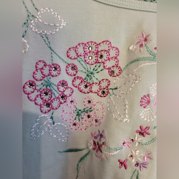 Alfred Dunner mint green short sleeved shirt with pretty purple flowers size xl - Picture 5 of 7